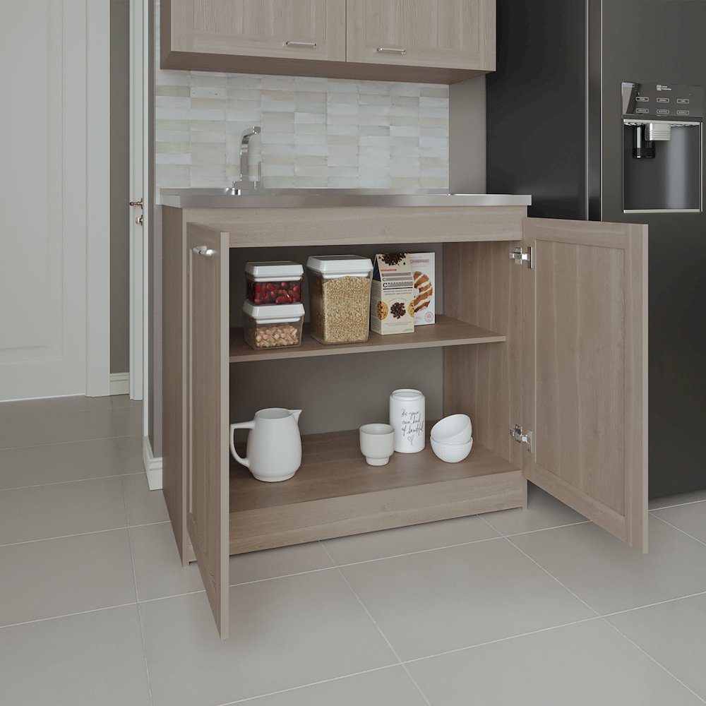 Bickleton Utility Sink Cabinet, 2 Doors, 2 Shelves, White Oak. Picture 8