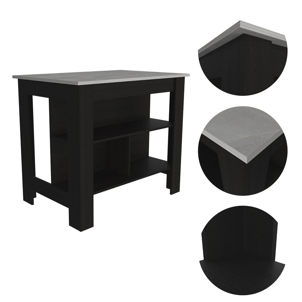 Delos Kitchen Island - Black/Ibiza Marble. Picture 2