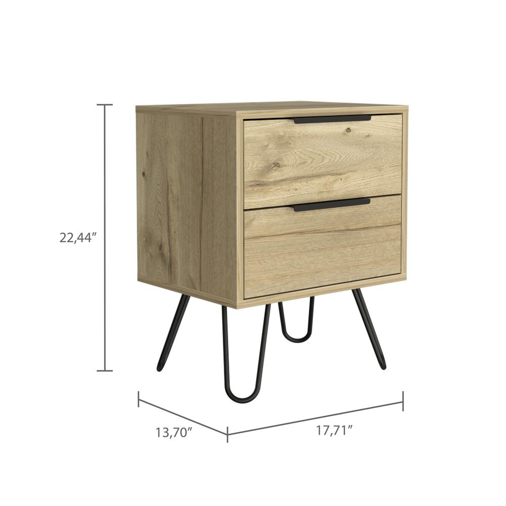 DEPOT E-SHOP Kentia Night Stand- Four Legs, Two Drawers-Light Oak, For Bedroom. Picture 2