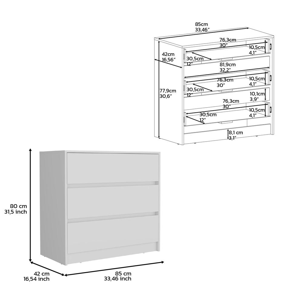 DEPOT E-SHOP Palmer 3 Drawers Dresser, Chest of Drawers, White. Picture 3