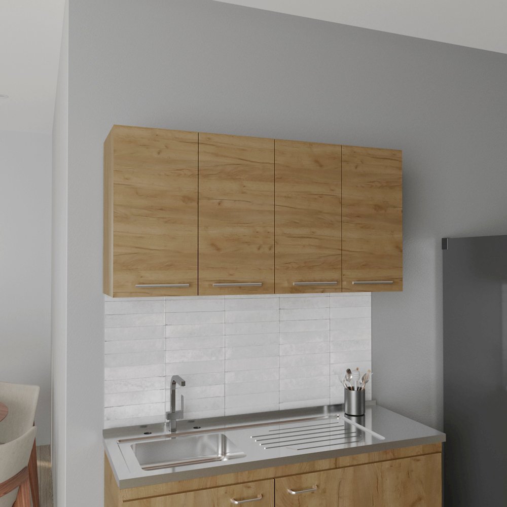 Oceana 120 Wall Cabinet, Four Doors, Two Cabinets, Two Shelves, Natural Oak. Picture 6