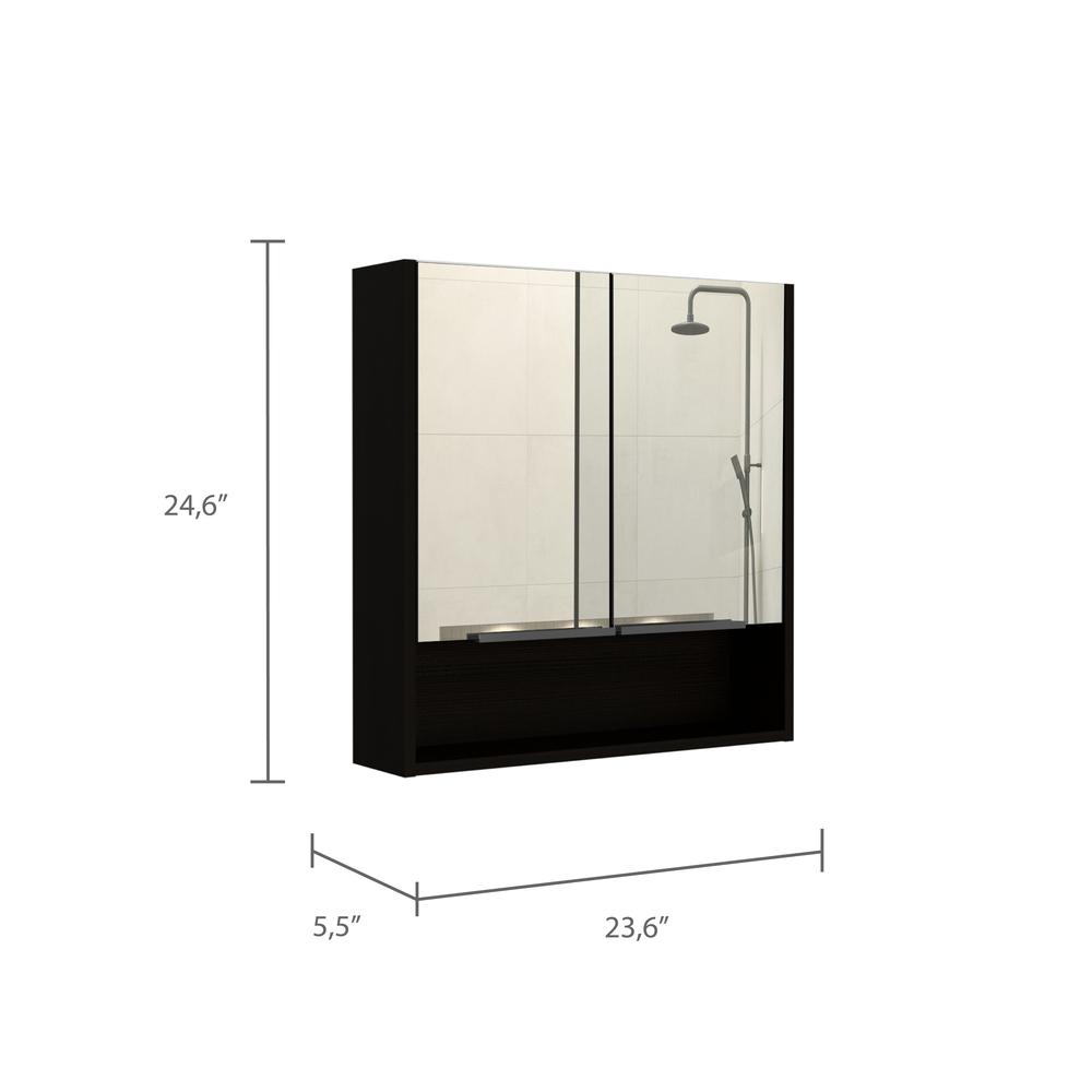 2 Piece Bathroom Set, Medicine Cabinet + Linen Cabinet, Black. Picture 3