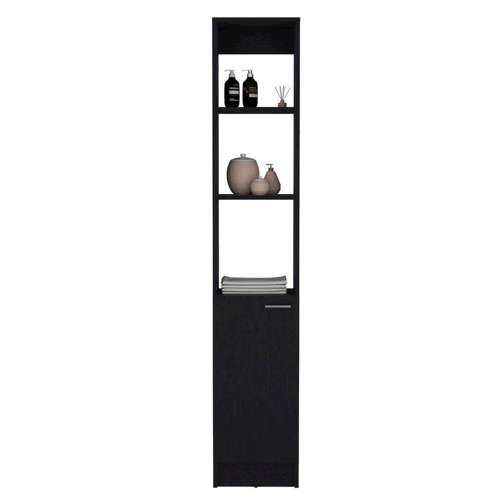Linen Cabinet, 1 Door, 6 Shelves, Black. Picture 3