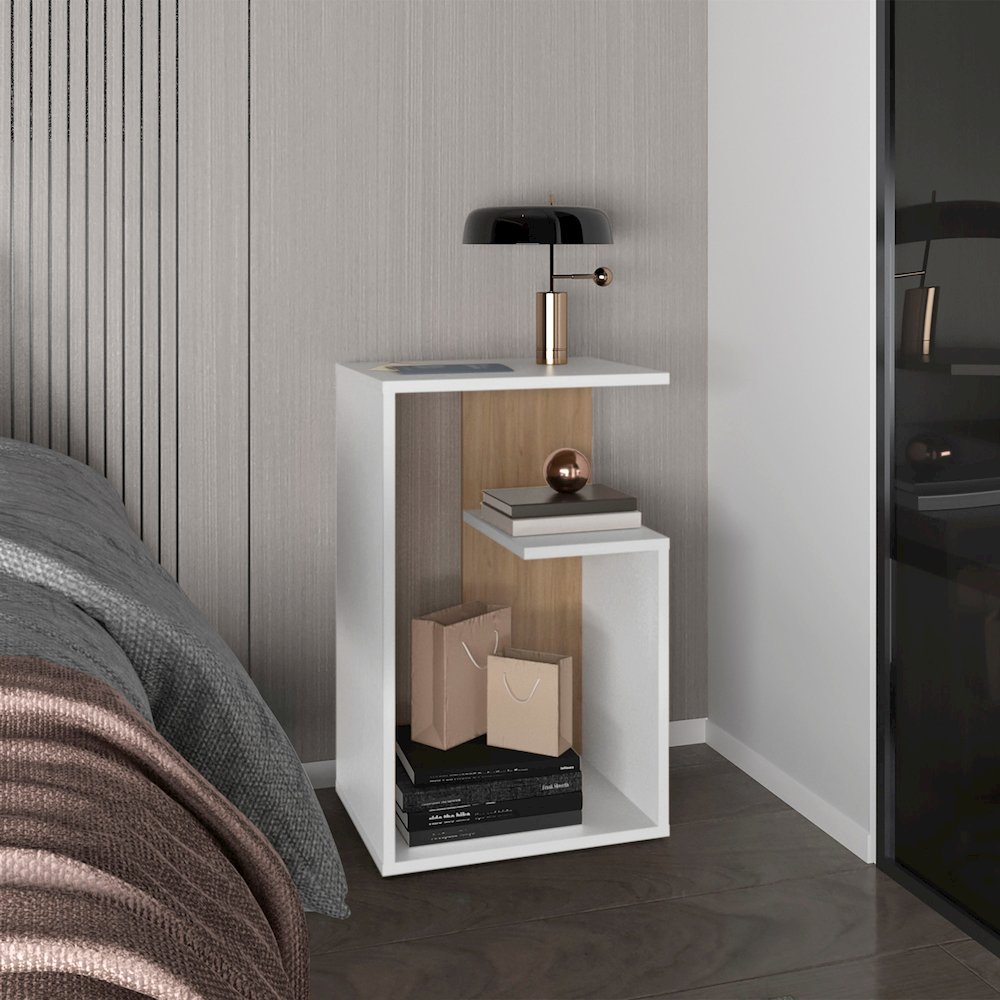 Stebbins Side Table, 2 Shelves, White Washed Oak / Natural Oak. Picture 6