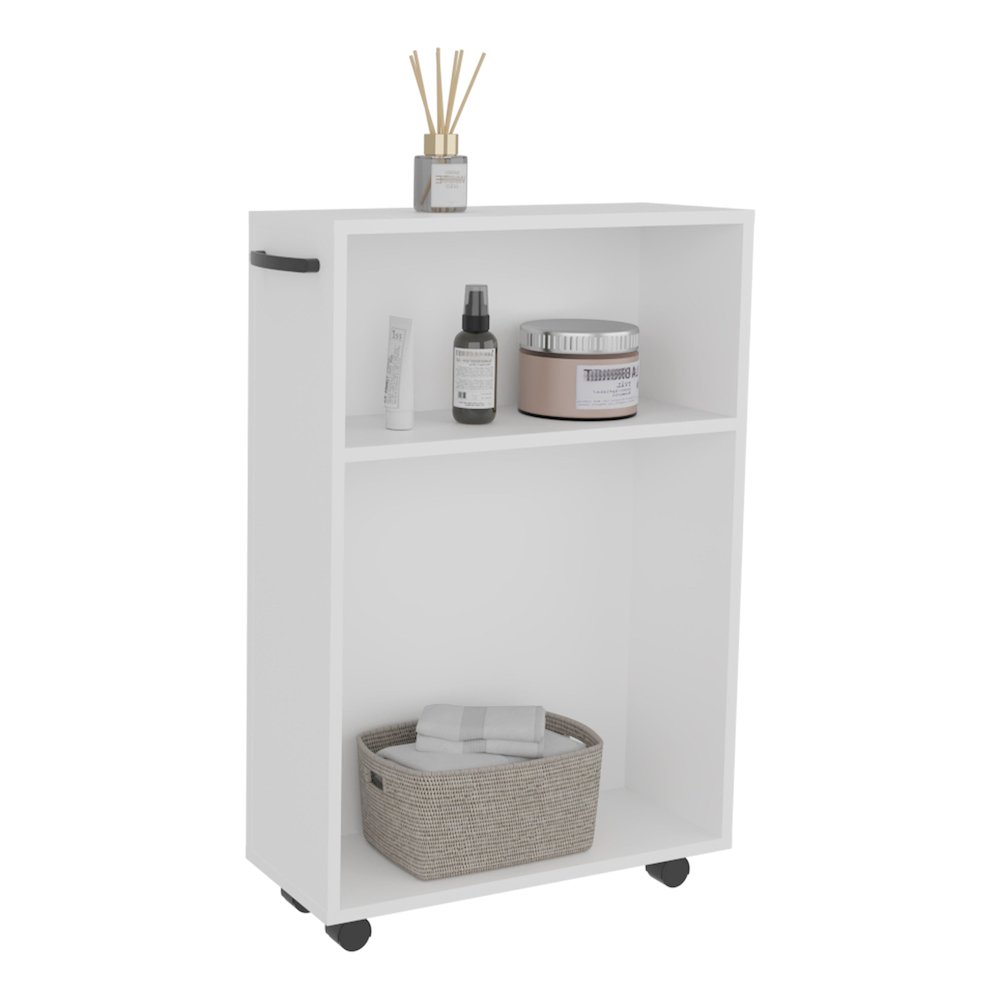 Saltillo Storage Cart, 2 Shelves, 4 Wheels, White. Picture 3
