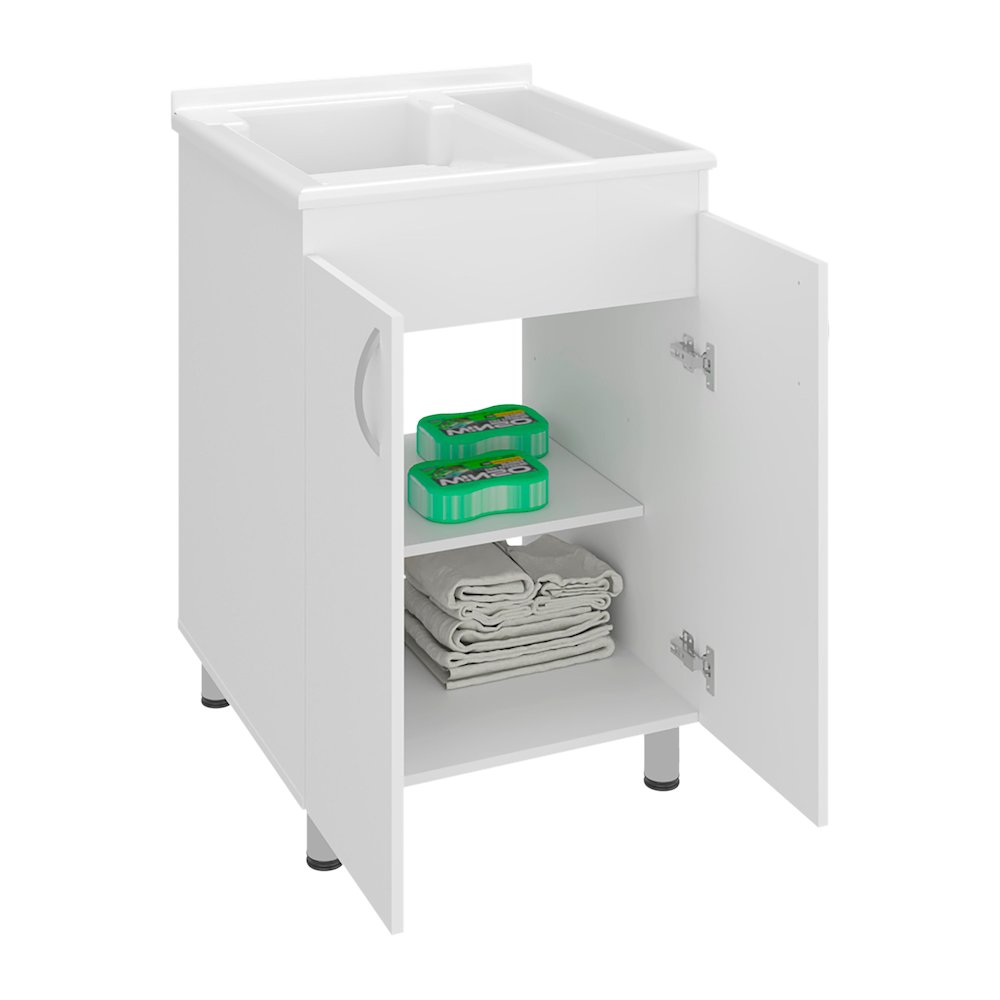 Dunn Freestanding Utility Tub Cabinet with 2 Doors, 2 Interior Shelves, White. Picture 8