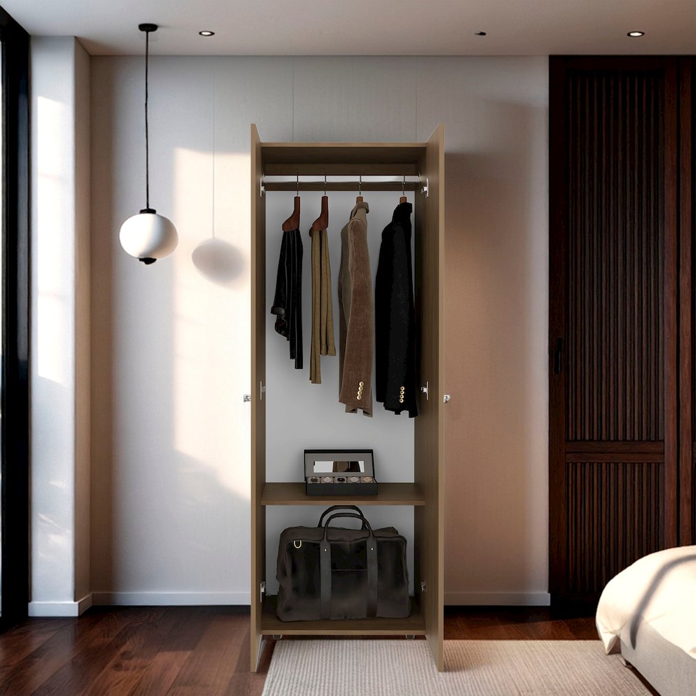 Lisle Armoire, 2 Doors, 2 Shelves, Natural Oak / White. Picture 5