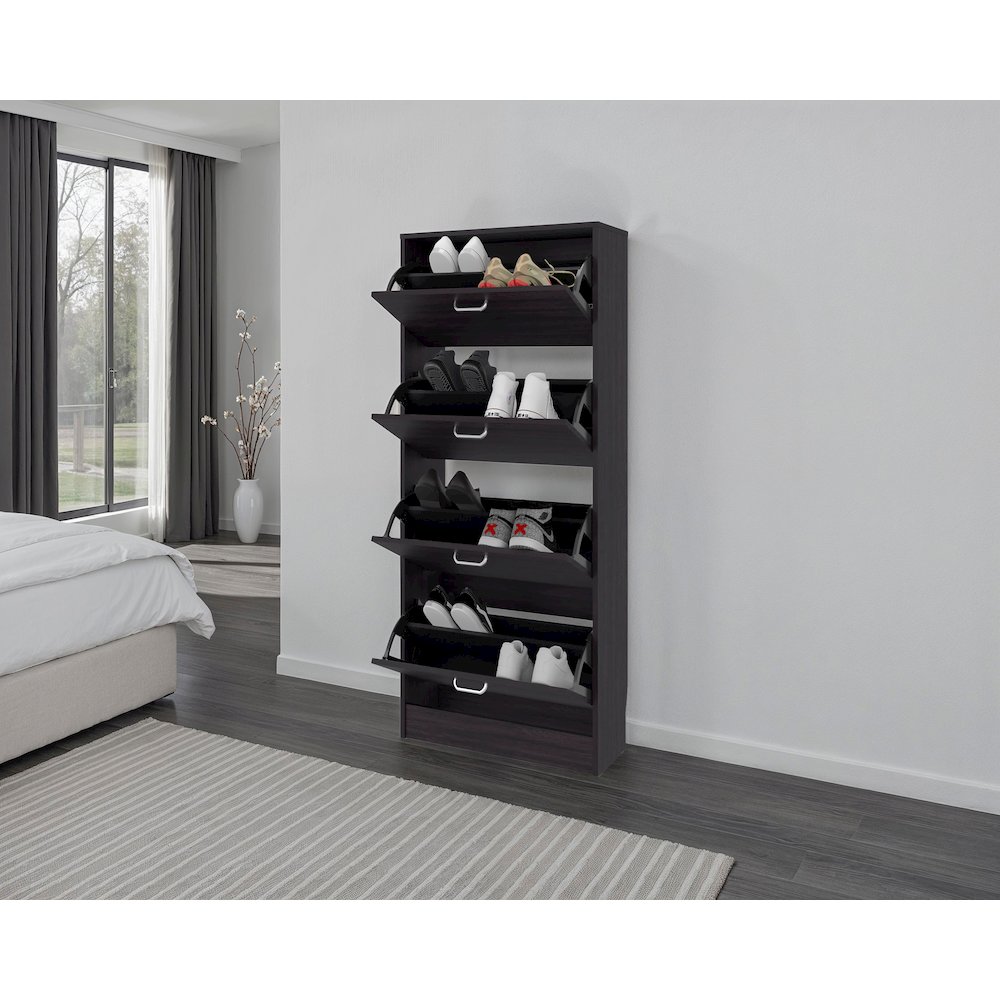 Kobuk 4 Door Shoe Rack, 4 Shelves, Black Wengue. Picture 2