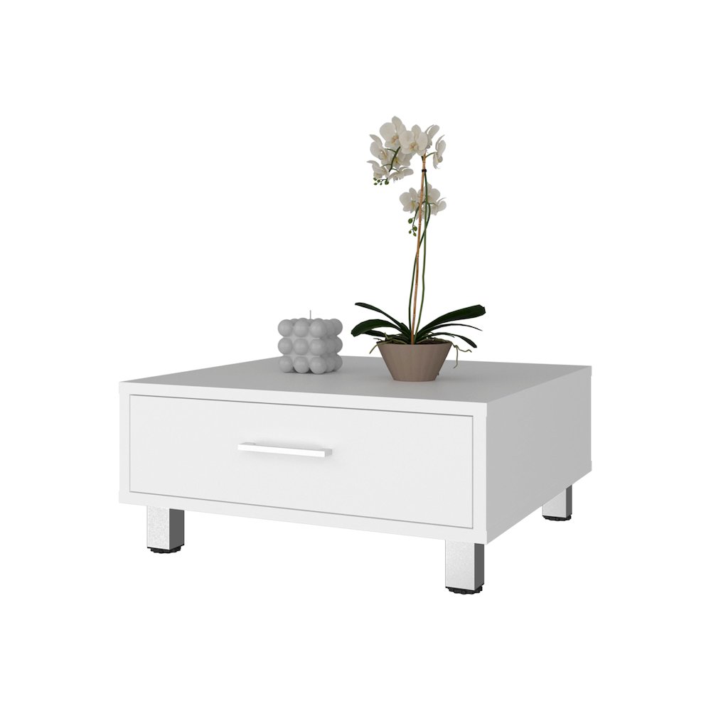 Athens Coffee Table, One Drawer, Four Legs, White. Picture 8