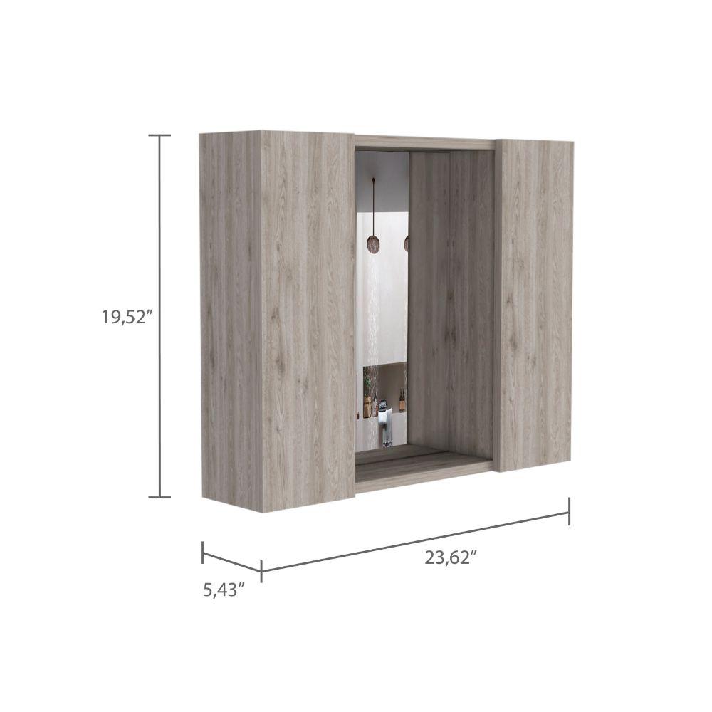 DEPOT E-SHOP Garnet Medicine Cabinet, Mirror, One External Shelf, Two-Door Cabinet-Light Grey, For Bathroom. Picture 3