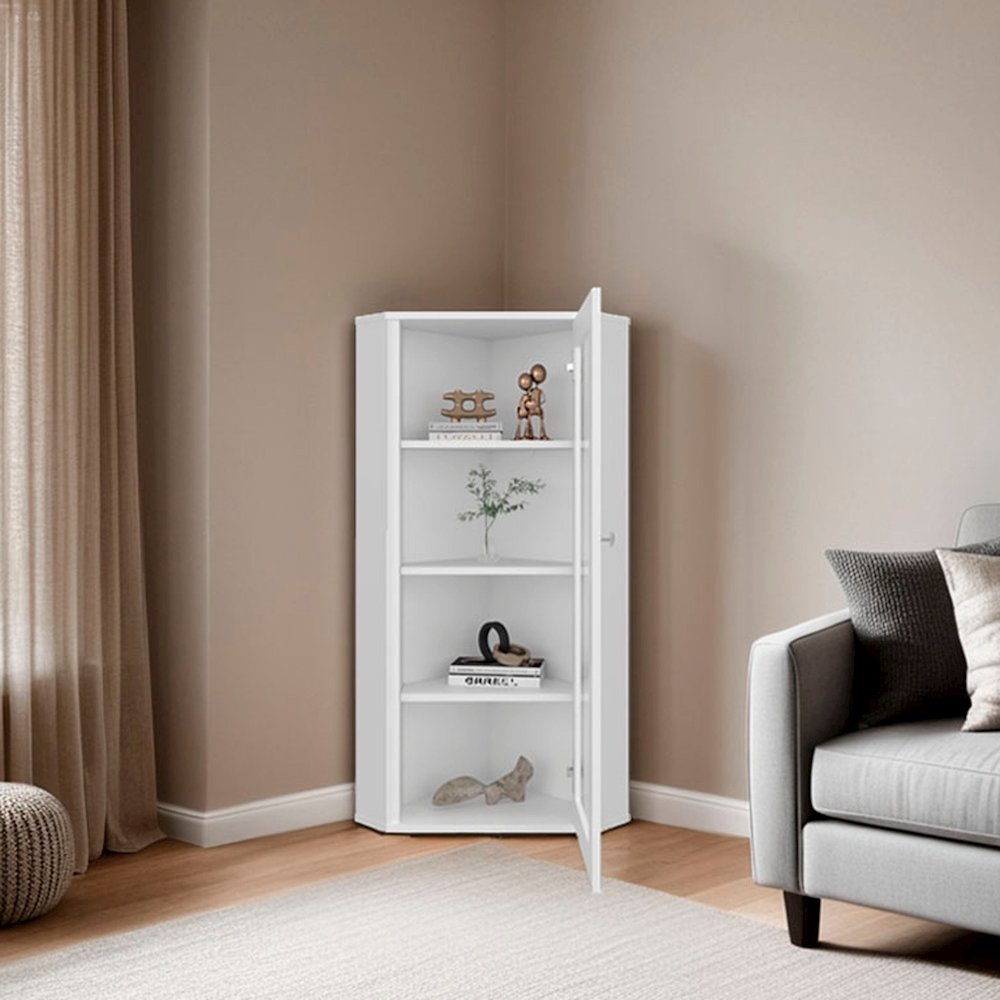 Ruffin Display Cabinet, 1 Door, 4 Shelves, White. Picture 2