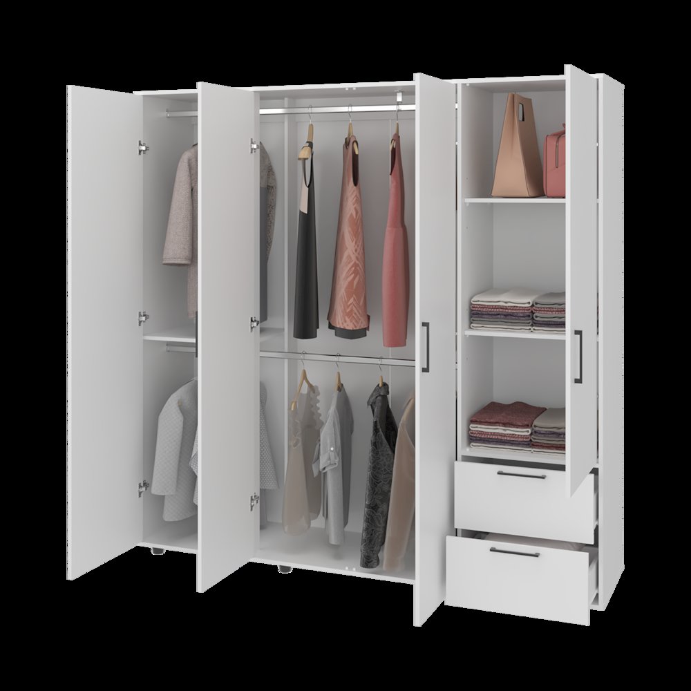 Beluga Armoire 4 Doors, 4 Shelves, 2 Drawers, White. Picture 4