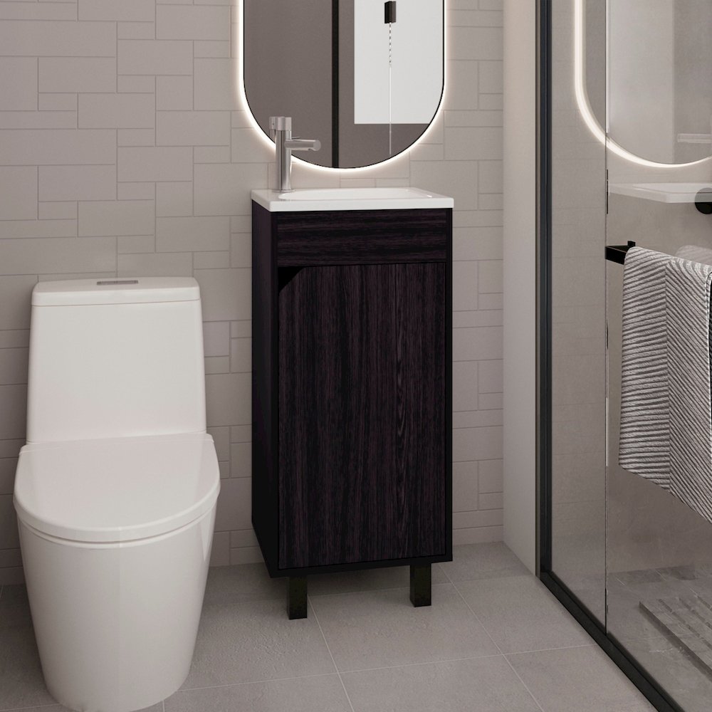 Yorkana Bathroom Vanity, 1 Door, 4 Legs, 2 Shelves, Black Wengue. Picture 3