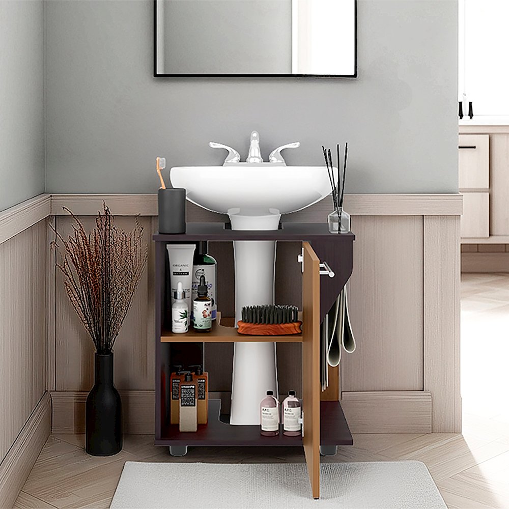 Enfield Under Sink Storage, 1 Door, 3 Shelves, Natural Oak / Black Wengue. Picture 5