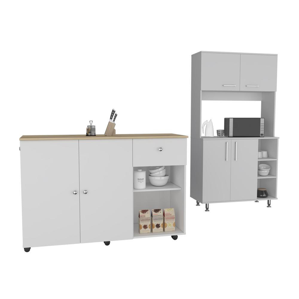 Edmond 2 Piece Kitchen Set, Syros Kitchen Island Cart  + Kitchen Pantry Cabinet. Picture 1