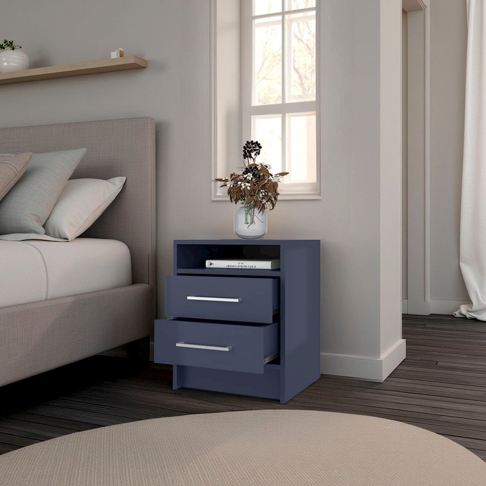 Selawik Nightstand, 2 Drawers, 1 Shelf, Alby Blue. Picture 5