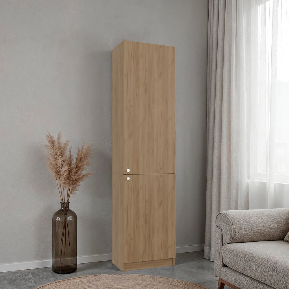 Butte Tall Bookcase 71" H with 2 Doors, Five Interior Shelves, Natural Oak/White. Picture 1
