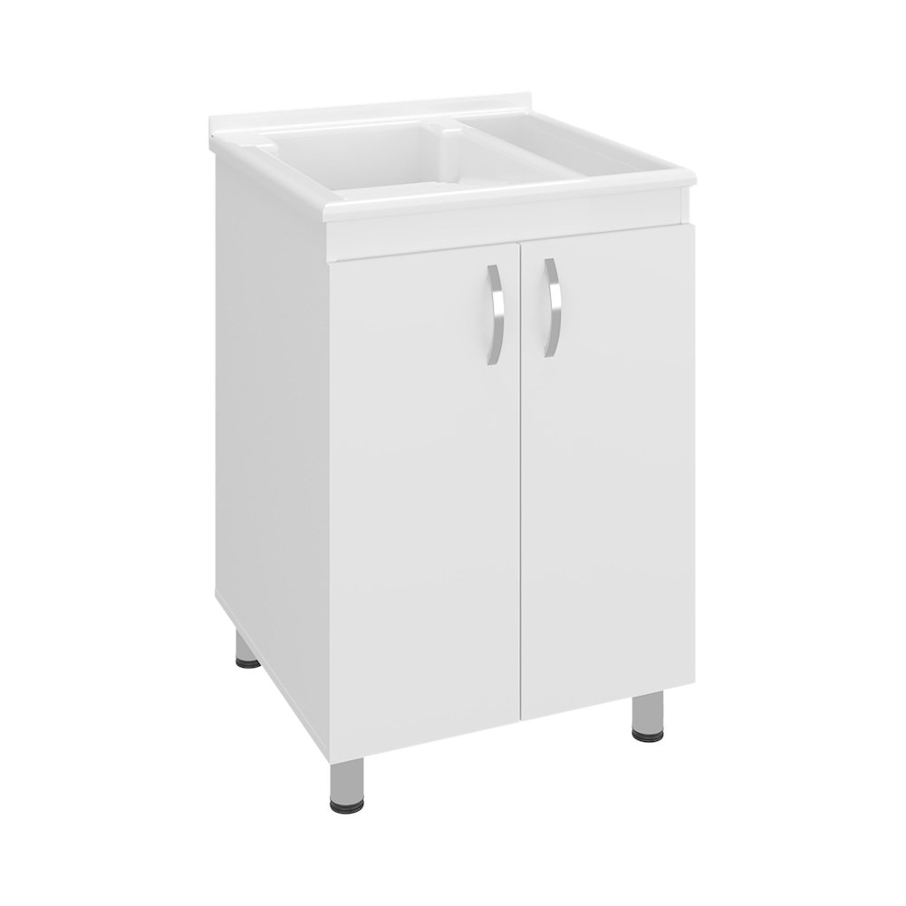 Dunn Freestanding Utility Tub Cabinet with 2 Doors, 2 Interior Shelves, White. Picture 7