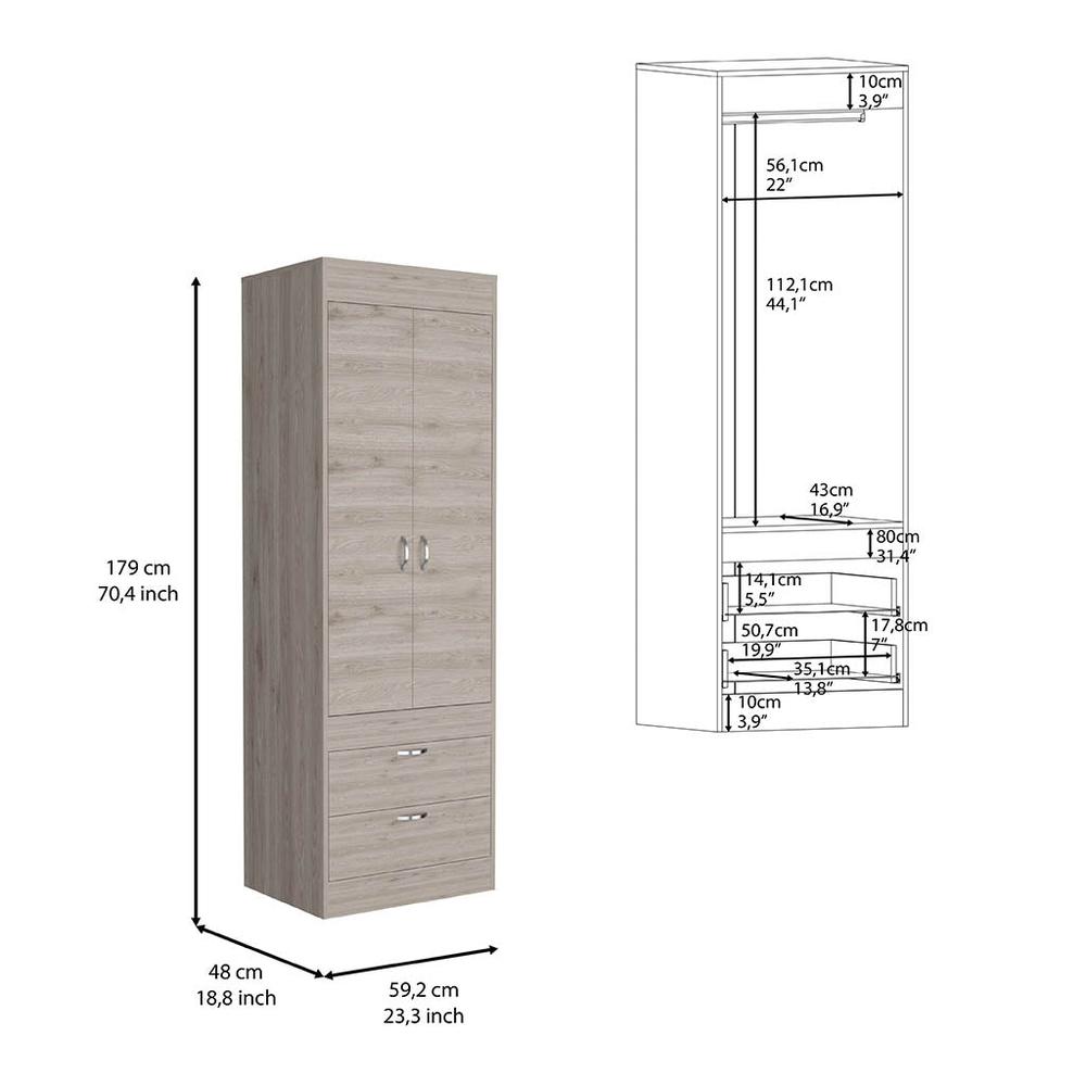 Portugal Armoire, Double Door Cabinet, Two Drawers, Metal Handles, Rod. Picture 5