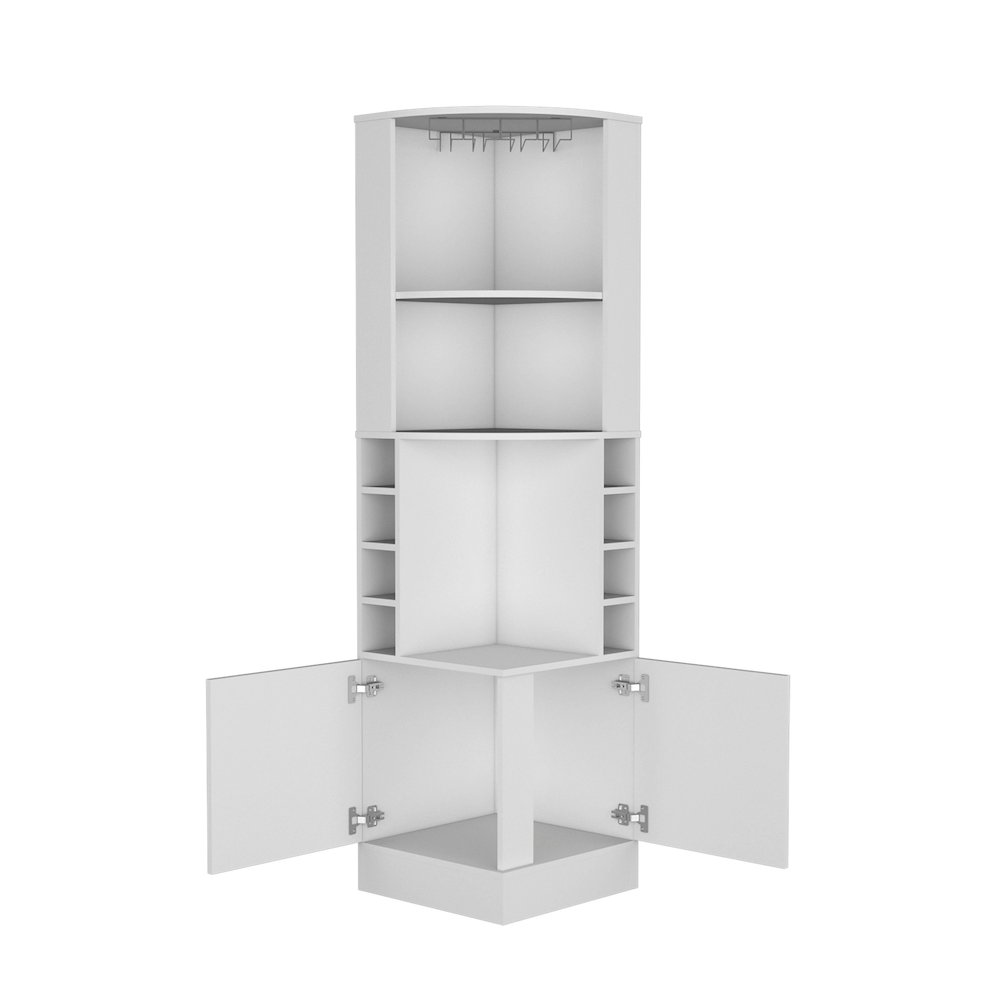 Cairo Corner Bar Cabinet with Double Door Cabinet, Glass Rack. Picture 1