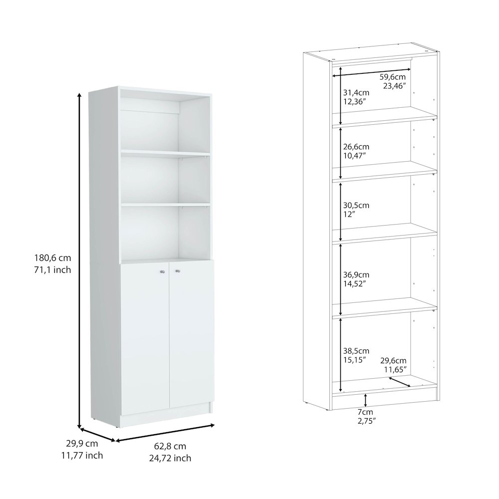 Vinton 2-Door Bookcase with Upper Shelves, White -Office. Picture 5