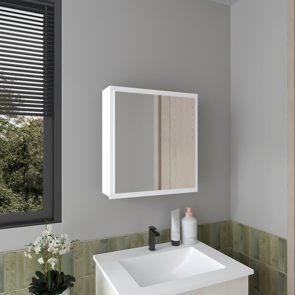 Loring Medicine Cabinet, 1 Door, 4 Shelves, 1 Mirror, White. Picture 6