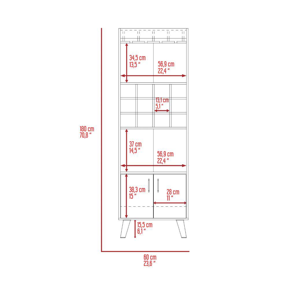 DEPOT E-SHOP Harvey Bar Cabinet, Twelve Wine Cubbbies, Two-Door Cabinet, Two Shelves- Dark Walnut, For Living Room. Picture 5