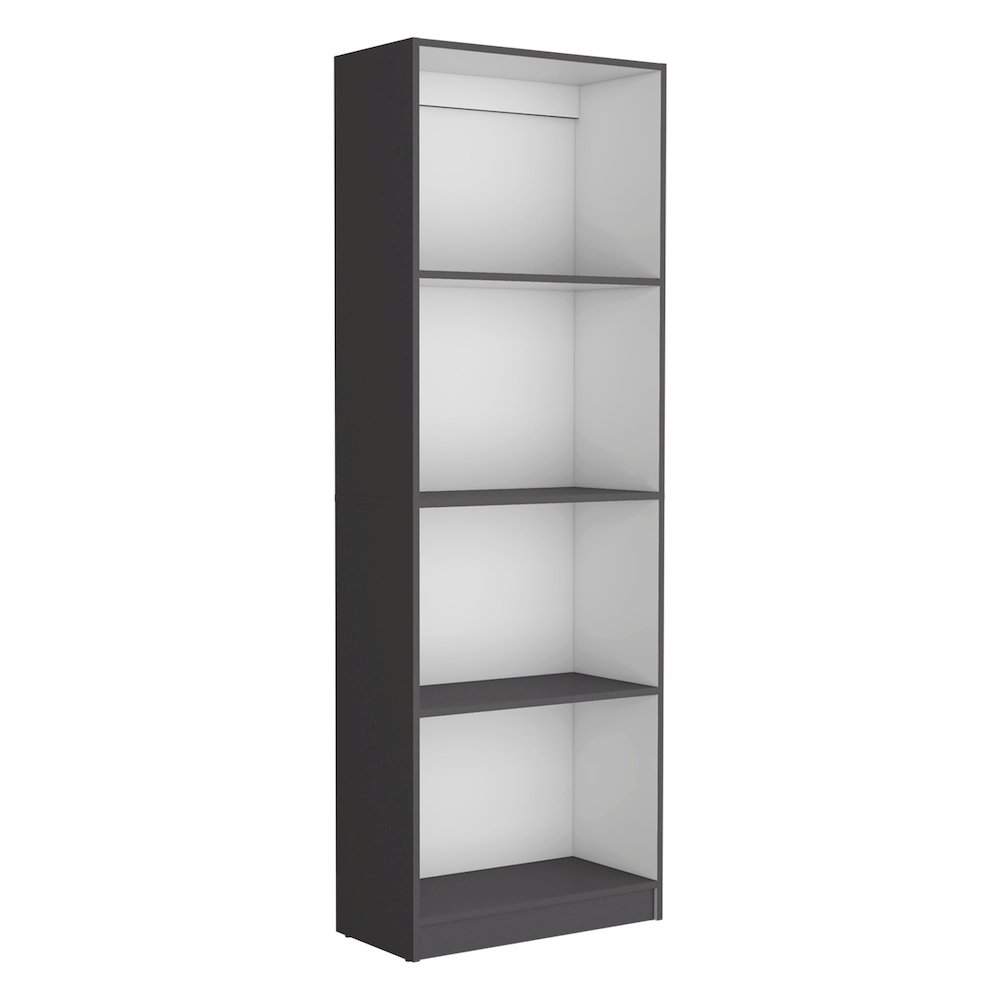 Vinton Bookcase with Spacious Tier-Shelving Design, Matt Gray / White _Office. Picture 1