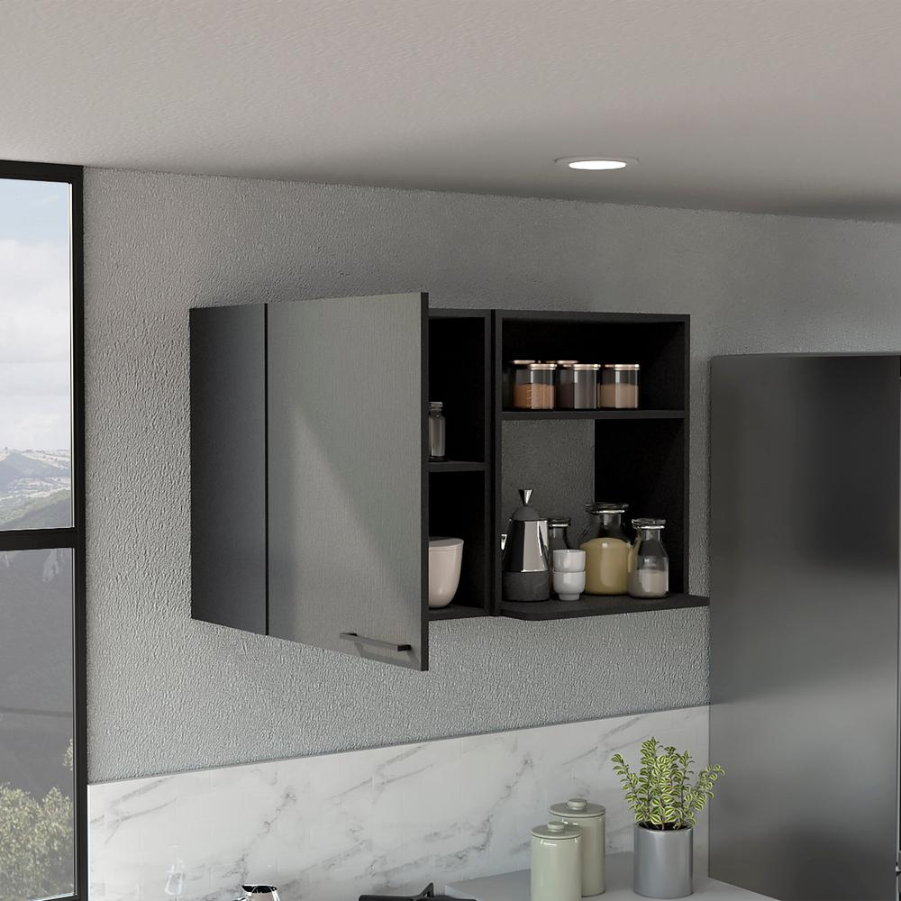 DEPOT E-SHOP Salento 2 Stackable Wall-Mounted Storage Cabinet with 2 Side Shelf, Black. Picture 4