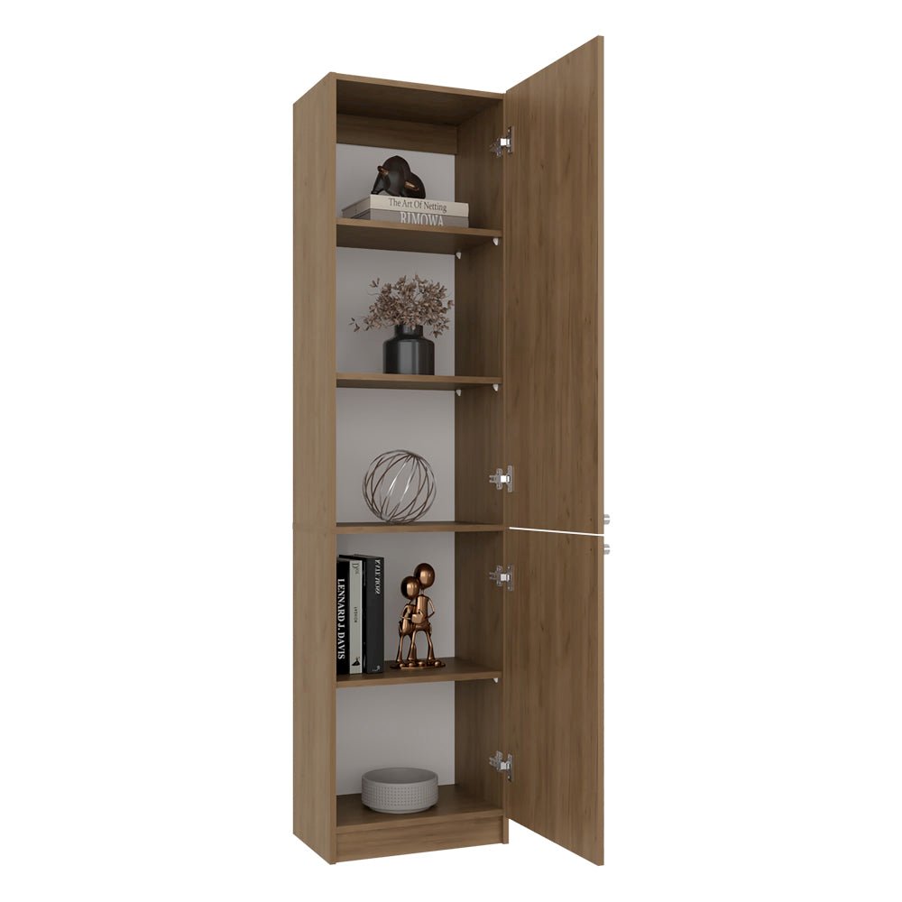 Butte Tall Bookcase 71" H with 2 Doors, Five Interior Shelves, Natural Oak/White. Picture 7