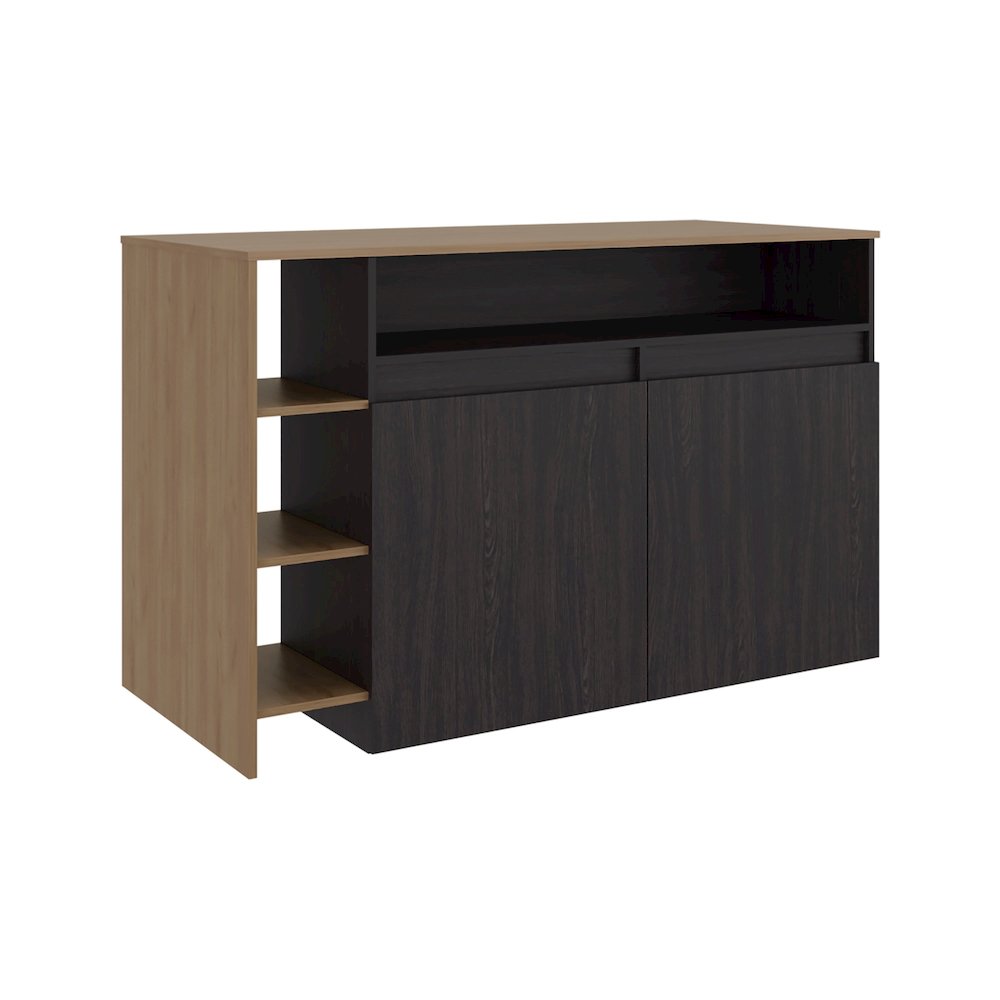 Kitchen Bar Counter with Ample Storage and Shelves, Black Wengue/Natural Oak. Picture 7