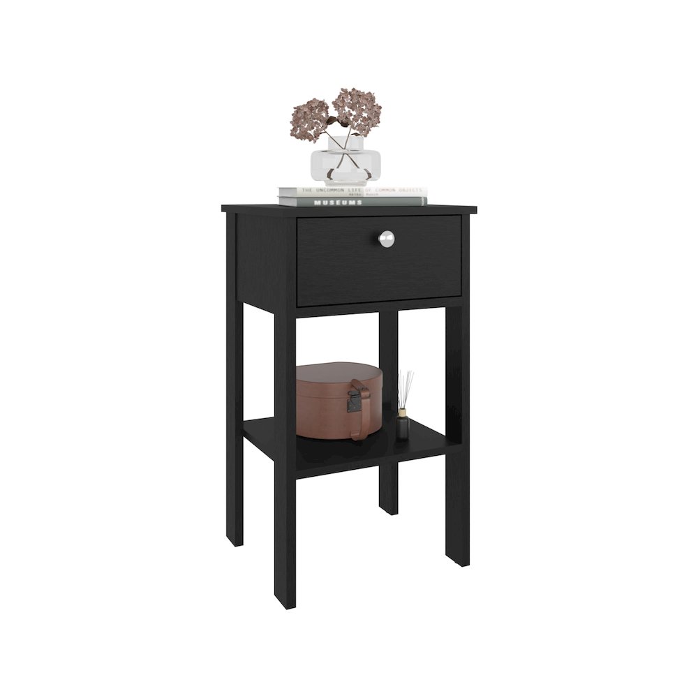 McRae Nightstand, 1 Drawer, 1 Shelf, 4 Legs, Black Wengue. Picture 2