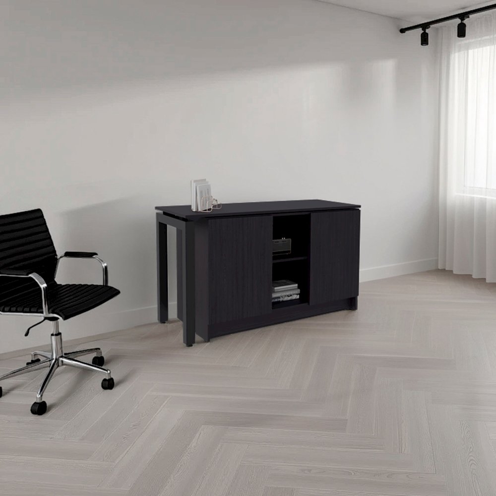 Afton Desk, 2 Doors, 4 Shelves, 2 Legs, Black Wengue. Picture 4