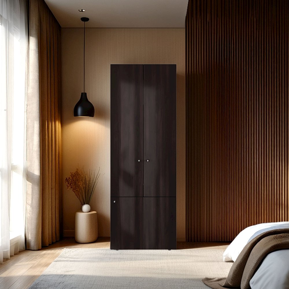 Trego Armoire, 3 Doors, 4 Shelves, Walnut / Black Wengue. Picture 3