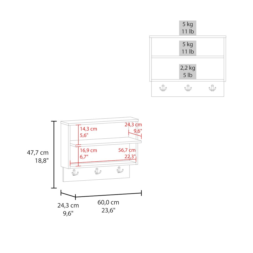 Norco Wall Shelf, 3 Shelves, White / Natural Oak. Picture 5