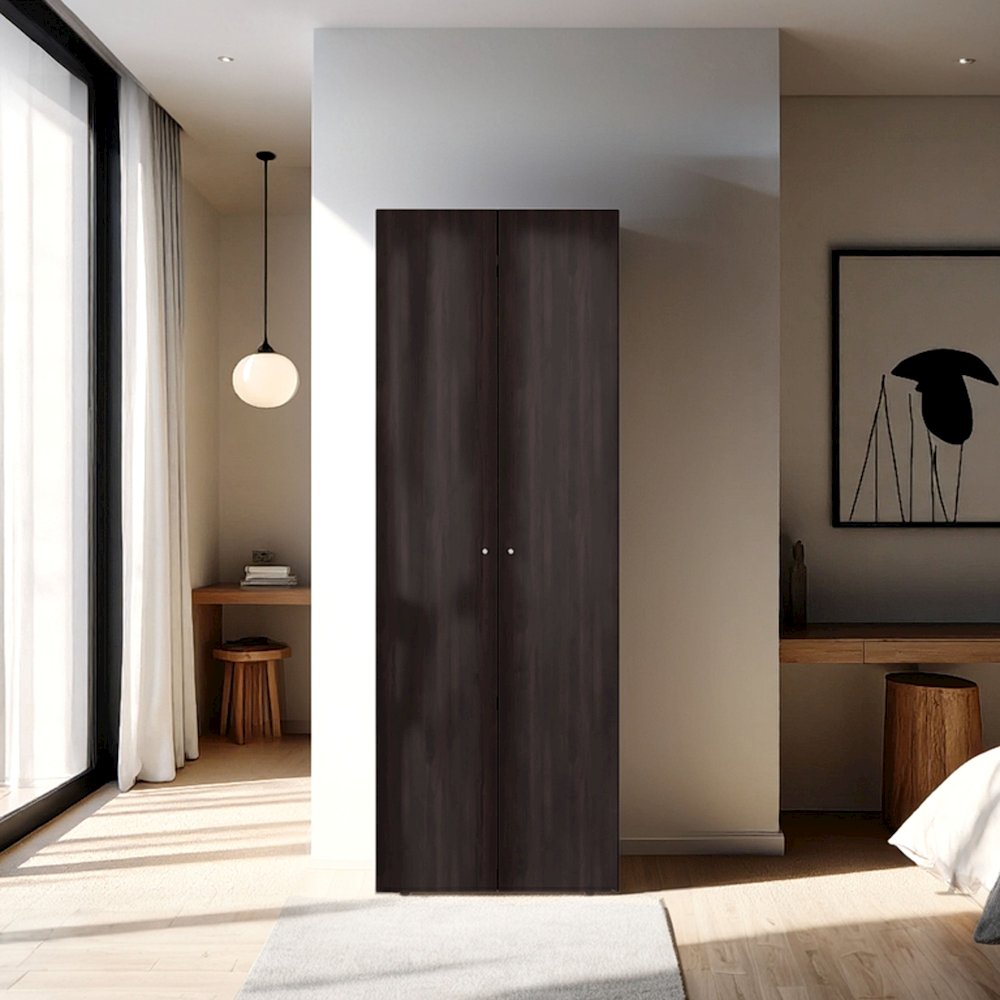 Ghent Armoire, 2 Doors, 4 Shelves, Walnut / Black Wengue. Picture 4