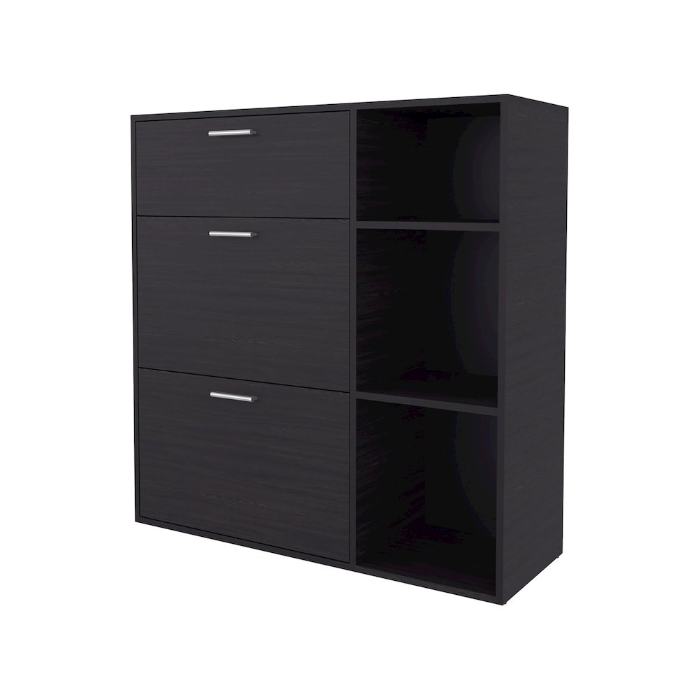 Linn Shoe Rack, 2 Doors, 1 Drawer, 3 Shelves, Black Wengue. Picture 1