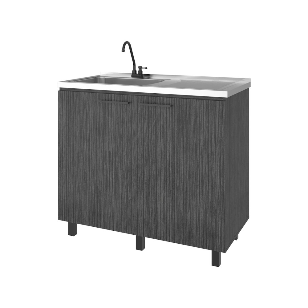 Utility Base Cabinet, Stainless Steel Countertop, 2-Door, Smokey Oak. Picture 8
