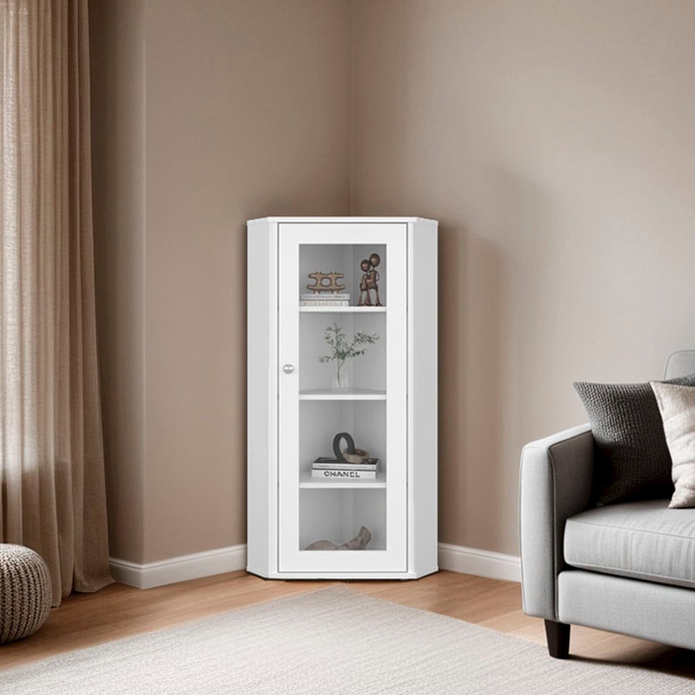 Ruffin Display Cabinet, 1 Door, 4 Shelves, White. Picture 1