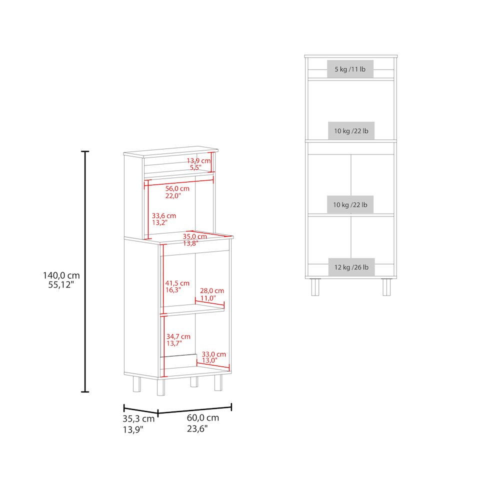 Enderlin Microwave Stand with 3 Shelves, 2 Doors, 4 legs and Cabinet, White. Picture 5