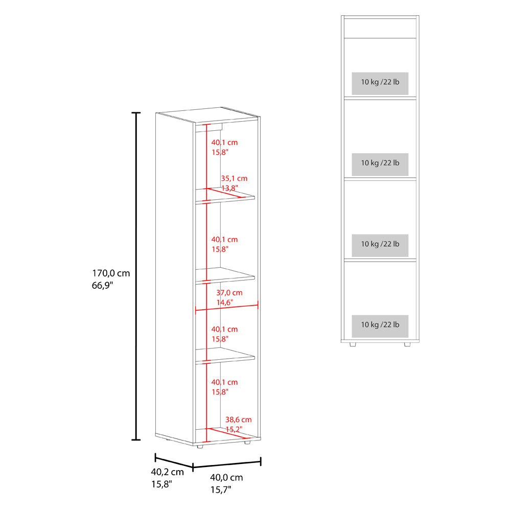 Kotlik 1 Door Wardrobe 67" H with Vertical Storage and Four Shelves, White. Picture 5