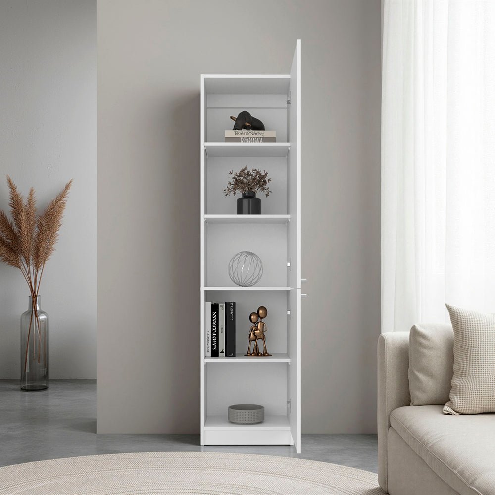 Butte Tall Bookcase 71" H with 2 Doors, Five Interior Shelves, White. Picture 2