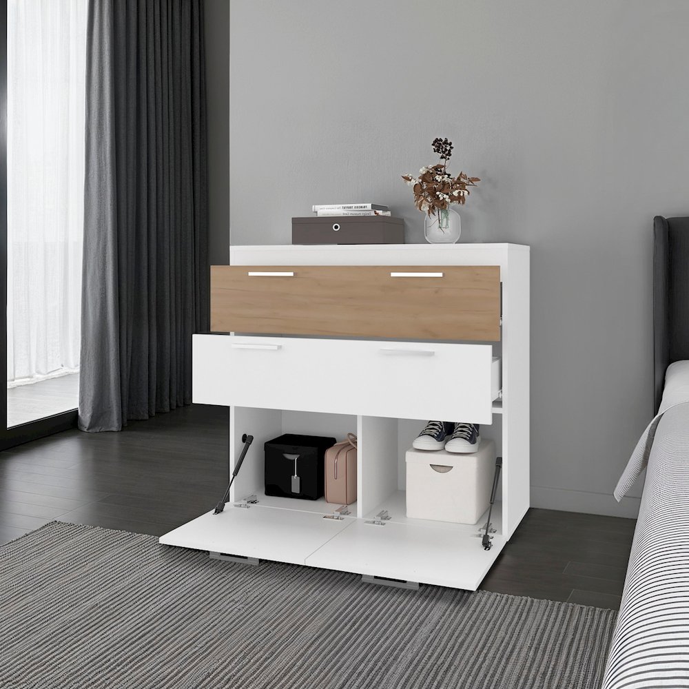 Dresser with Tilt-Out Drawers and Lower Cabinet Storage, White/Natural Oak. Picture 2
