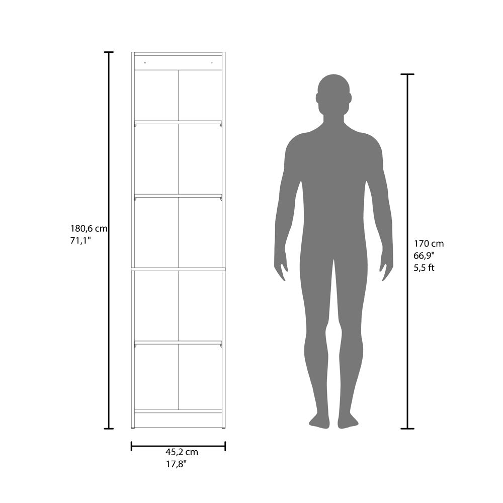 Tall Bookcase 71" H with 2 Fluted Panel Doors, Five Interior Shelves, Oak. Picture 6