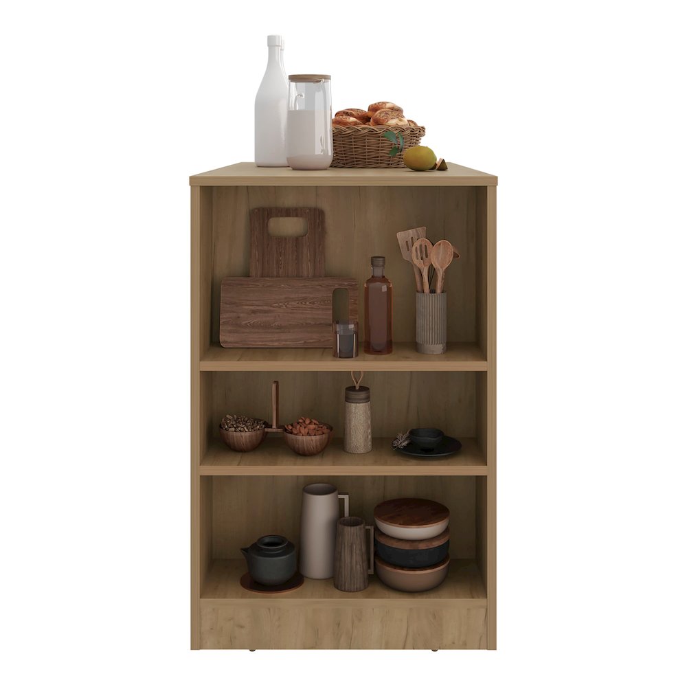 Lacour Kitchen Island, Kitchen Bar Table with 3-Side Shelves, Natural Oak. Picture 6