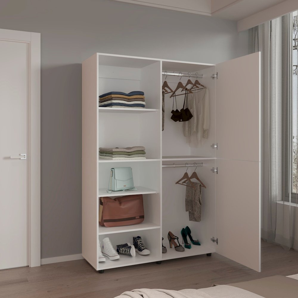 Brewster Wardrobe, 2 Doors, 6 Legs, 7 Shelves, White. Picture 4
