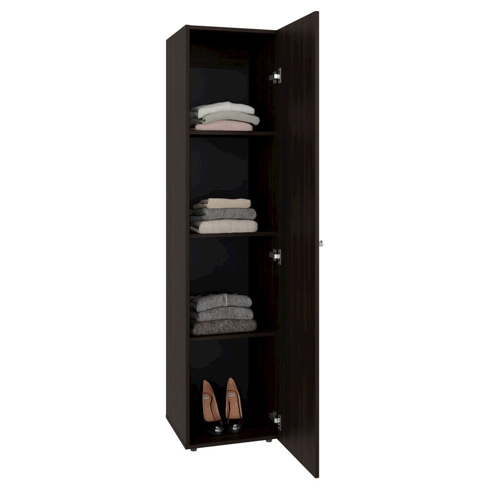 1 Door Wardrobe 67" H with Mirror and Vertical Storage Design, Dark Walnut. Picture 8