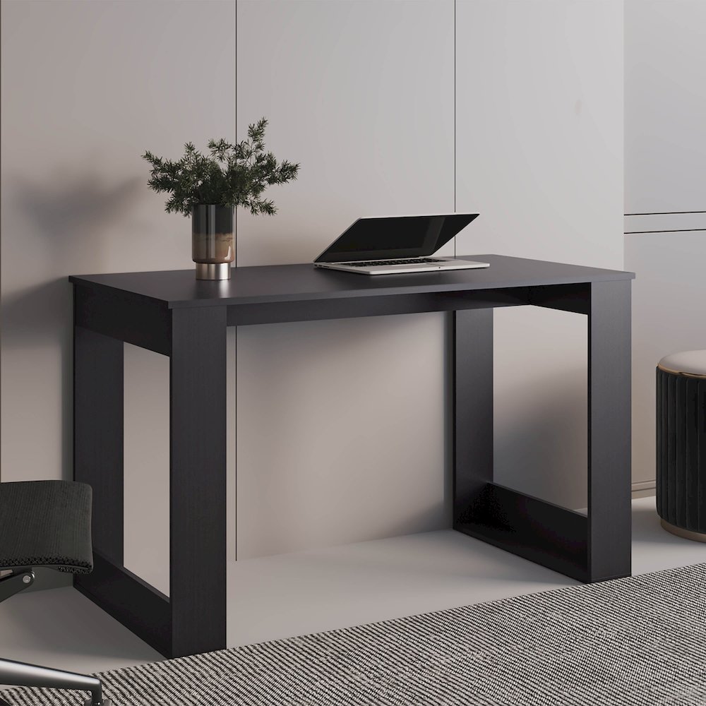 Melb Writing Desk with Ample Workstation and Sturdy Legs, Black Wengue. Picture 5