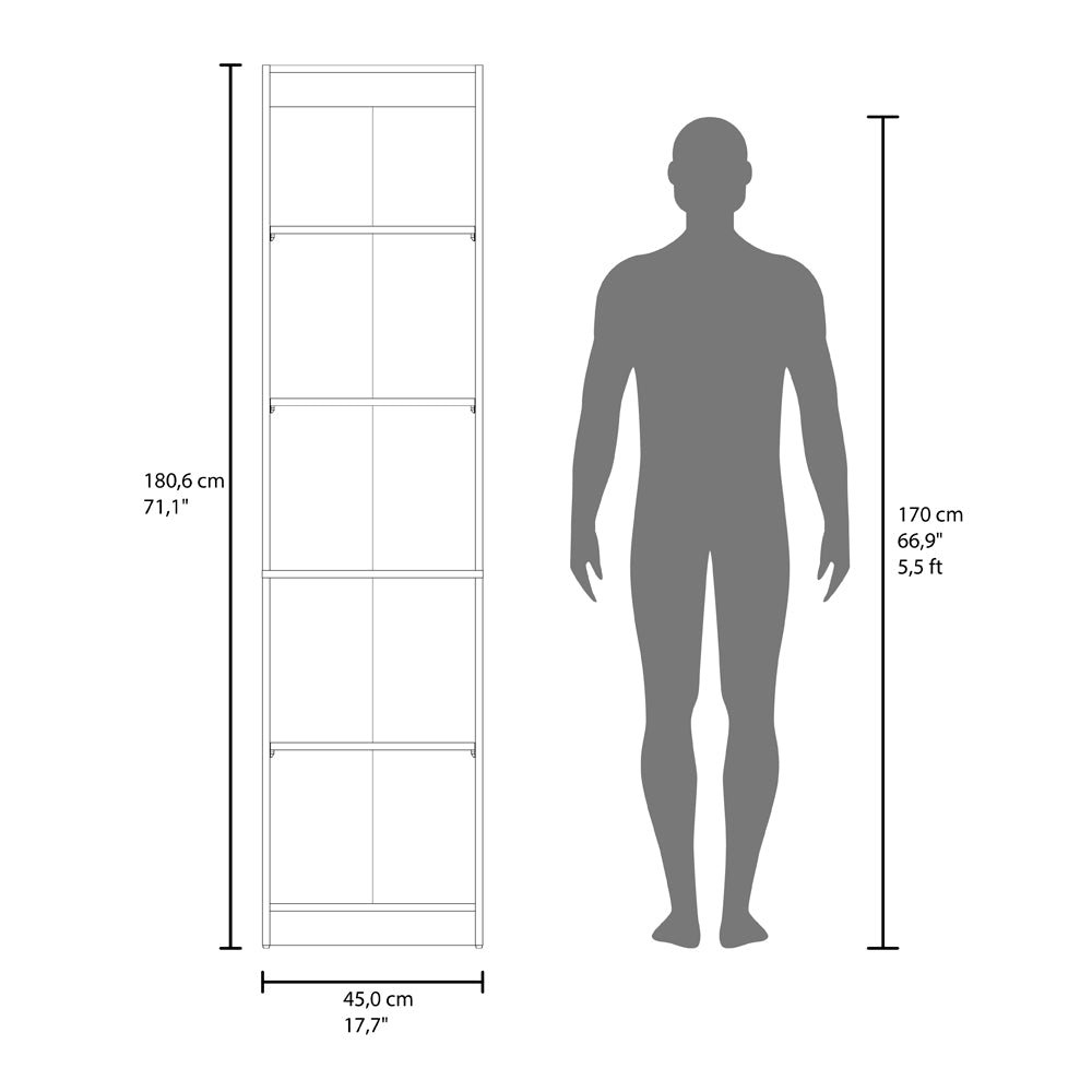 Butte Tall Bookcase 71" H with 2 Doors, Five Interior Shelves, Natural Oak/White. Picture 6