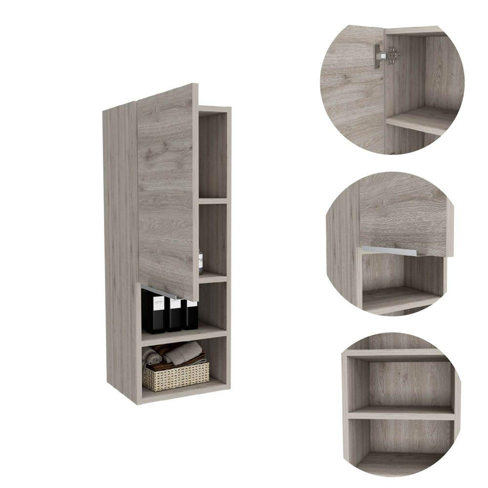 DEPOT E-SHOP Jasper Bathroom Cabinet, Two Open Shelves, Two Internal, One-Door Cabinet-Light Grey, For Bathroom. Picture 4